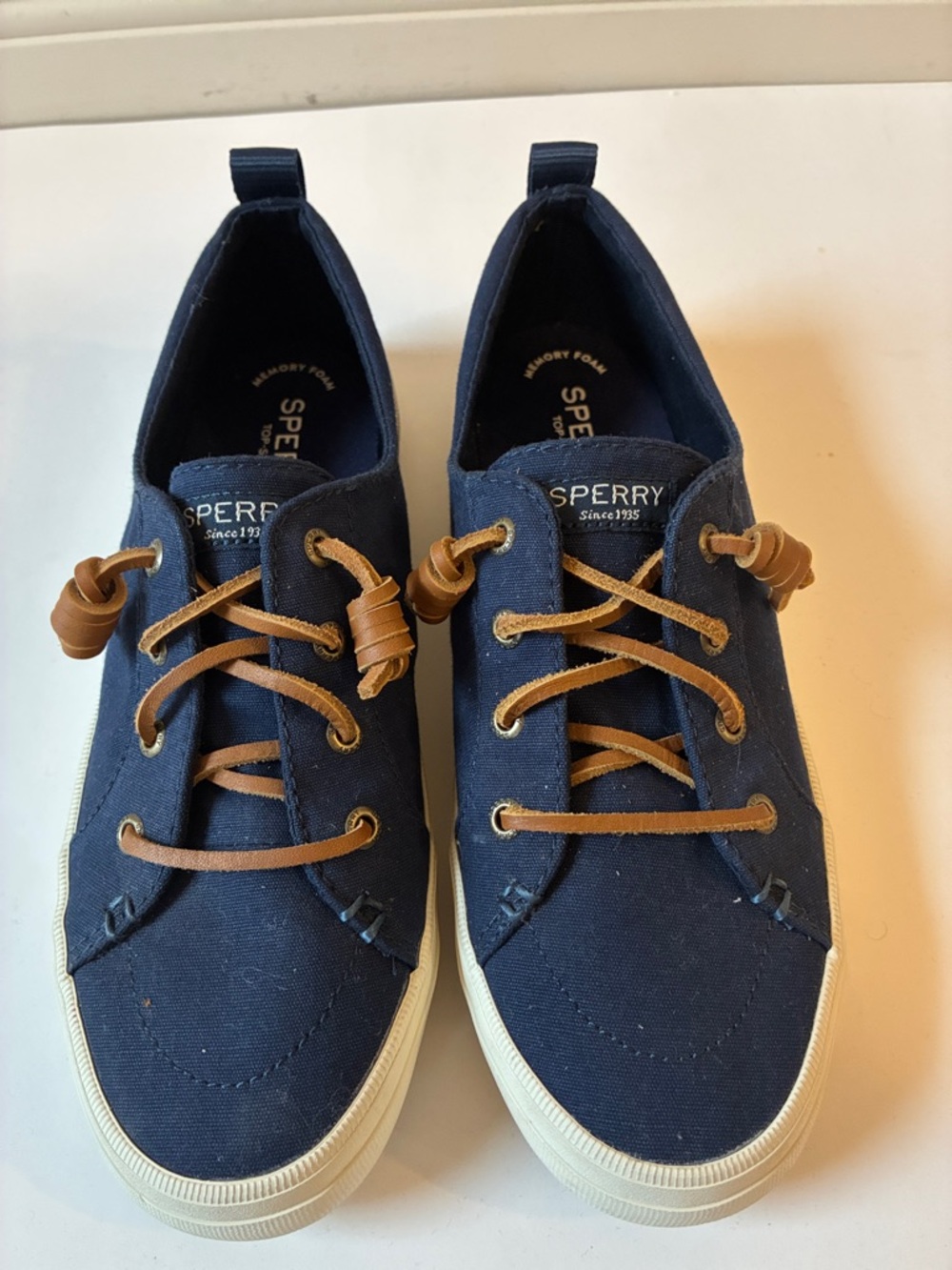 Sperry Navy Canvas Boat Shoes with Tan Laces
